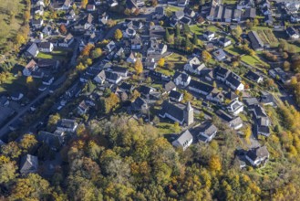 Aerial view, local view with church St. Antonius Einsiedler in the district Grevenstein in