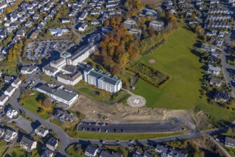 Aerial view, construction area at St. Walburga-Krankenhaus Meschede in Meschede-Stadt in Meschede,