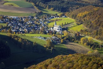 Aerial view, St. Severinus parish church in the district of Calle in Meschede, Sauerland, North
