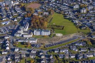 Aerial view, construction area at St. Walburga-Krankenhaus Meschede in Meschede-Stadt in Meschede,
