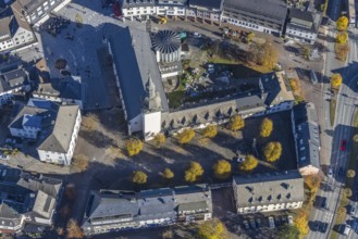 Aerial view, St. Walburga Church and Youth Centre at Stiftsplatz in Meschede-Stadt in Meschede,