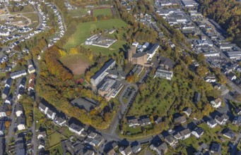 Aerial view, Königsmünster Abbey and Benedictine Grammar School in Meschede town in Meschede,