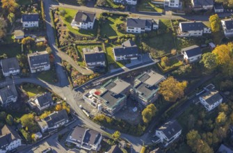 Aerial view, construction site and new residential building at Berghauser Weg corner Klausenweg in