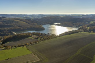 Aerial view, Hennesee in the district Berghausen in Meschede, Sauerland, North Rhine-Westphalia,