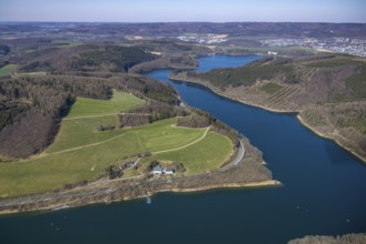 Aerial view, Hennesee, Hennetalsperre, Berghausen, Meschede, Sauerland, North Rhine-Westphalia,