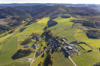 Aerial view, farms with solar roof in the district Mosebolle in the district Löllinghausen in