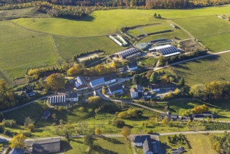 Aerial view, farms with solar roof in the district Mosebolle in the district Löllinghausen in