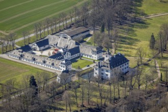 Aerial view, WasserSchloss Laer, Berghausen, Meschede, Sauerland, North Rhine-Westphalia, Germany,