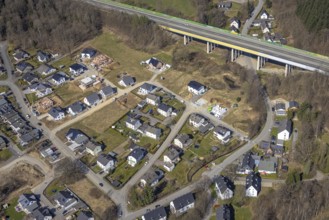 Aerial view, construction area residential development Waldstraße, new development area Ziegelei