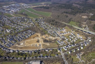 Aerial view, construction area residential development Waldstraße, new development area Ziegelei