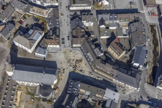 Aerial view, Redevelopment and remodelling Kaiser-Otto-Platz, Catholic parish church St. Walburga,
