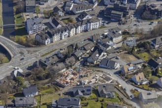Aerial view, construction site, new building Berghauser Weg, Meschede-Stadt, Meschede, Sauerland,