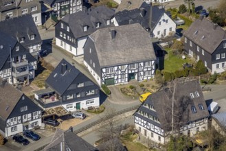 Aerial view, half-timbered houses Oststraße, Eversberg, Meschede, Sauerland, North