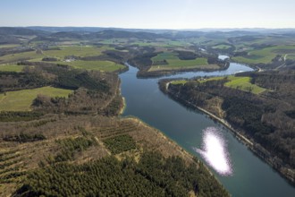 Aerial view, Hennesee, Hennetalsperre, Berghausen, Meschede, Sauerland, North Rhine-Westphalia,