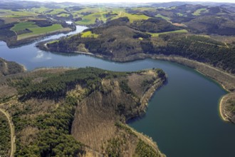 Aerial view, Hennesee, Hennetalsperre, Berghausen, Meschede, Sauerland, North Rhine-Westphalia,