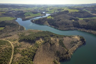 Aerial view, Hennesee, Hennetalsperre, Berghausen, Meschede, Sauerland, North Rhine-Westphalia,