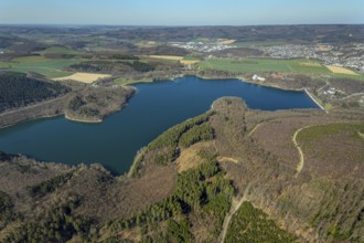 Aerial view, Hennesee, Hennetalsperre, Hennesee dam, Berghausen, Meschede, Sauerland, North