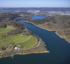 Aerial view, Hennesee, Hennetalsperre, Berghausen, Meschede, Sauerland, North Rhine-Westphalia,