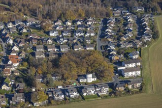 Aerial view, housing estate between Waldenburger Straße and Paschesiepen with chapel Heilig Geist