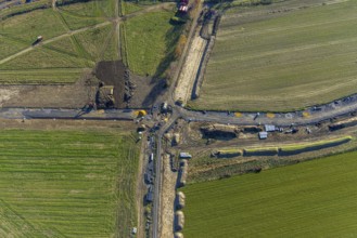 Aerial view, construction site at the Hämmerstraße in the industrial park Hämmer in the district