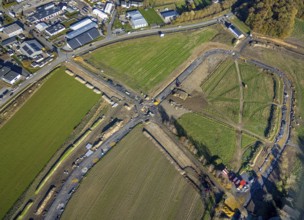 Aerial view, construction site at the Hämmerstraße in the industrial park Hämmer in the district