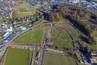 Aerial view, construction site at the Hämmerstraße in the industrial park Hämmer in the district