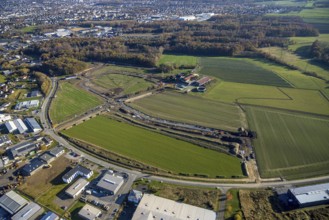 Aerial view, construction site at the Hämmerstraße in the industrial park Hämmer in the district