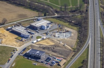 Aerial view, construction site industrial estate Enste, Auf dem Bruch, Enste, Meschede, Sauerland,
