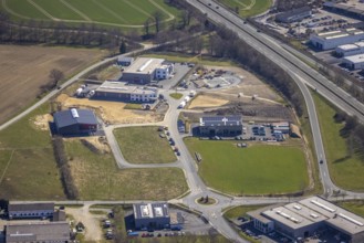 Aerial view, construction site industrial estate Enste, Auf dem Bruch, Enste, Meschede, Sauerland,