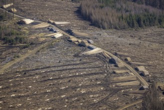 Aerial photo, forest damage and forest dieback, Wennemer Höhweg, Wennemen, Meschede, Sauerland,