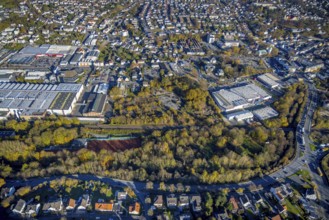 Aerial view, brownfield site on Carl-Benz-Straße between Hellweg Baumarkt and HME Copper Germany in