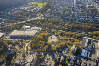Aerial view, brownfield site on Carl-Benz-Straße between Hellweg Baumarkt and HME Copper Germany in