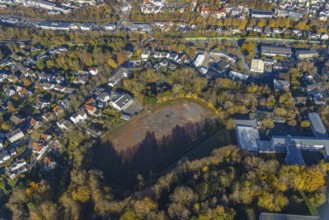 Aerial view, former sports field Gisbert-Kranz-Platz and planning for sports hall, indoor swimming