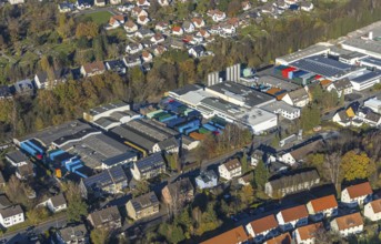 Aerial view, commercial area Bieberkamp in the district Lendringsen in Menden, Sauerland, North