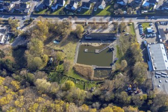 Aerial view, natural swimming pool Biebertal in the district Lendringsen in Menden, Sauerland,