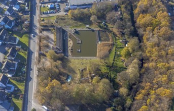 Aerial view, natural swimming pool Biebertal in the district Lendringsen in Menden, Sauerland,