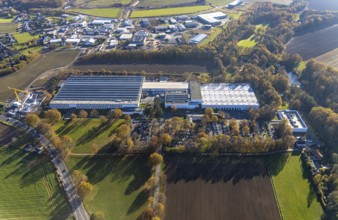 Aerial view, Bega Gantenbrink-Leuchten company premises with construction site in the Halingen