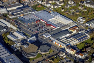 Aerial view, garden centre HERBRÜGGER Baumarkt in Menden, Sauerland, North Rhine-Westphalia,
