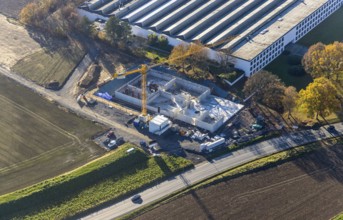 Aerial view, Bega Gantenbrink-Leuchten company premises with construction site in the Halingen