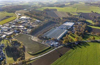 Aerial view, Bega Gantenbrink-Leuchten company premises with construction site in the Halingen