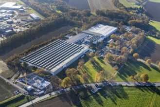 Aerial view, Bega Gantenbrink-Leuchten company premises with construction site in the Halingen