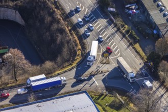 Aerial view, diversion traffic and through traffic due to the closed Rahmede viaduct in the