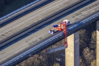 Aerial photo, construction measure with emergency reinforcement for Rahmede viaduct on the A45