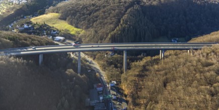 Aerial photograph, construction work with emergency reinforcement on the dilapidated and closed