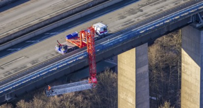 Aerial photo, construction measure with emergency reinforcement for Rahmede viaduct on the A45