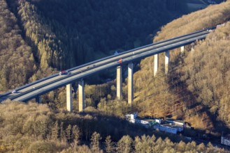 Aerial photograph, construction work with emergency reinforcement on the dilapidated and closed