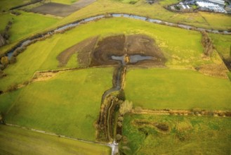 Aerial view of the national nature reserve Lippeauen at the river Lippe with the observation hut