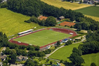 Aerial view, sports field at the Habuche, Grevenbrück, Lennestadt, Sauerland, North