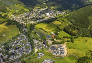 Aerial view, new senior-friendly residential complex WohnGut, spa and community centre, natural