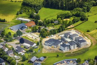 Aerial view, new senior-friendly residential complex WohnGut, spa and community centre, natural